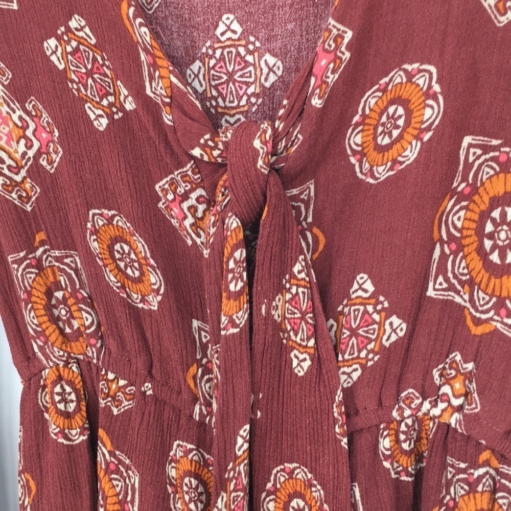 Long Sleeve Boho Red And Orange Romper - image 4